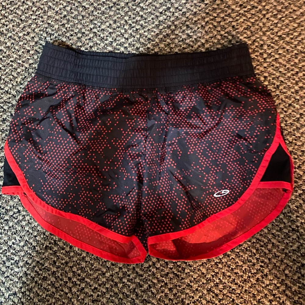 Red and black workout shorts